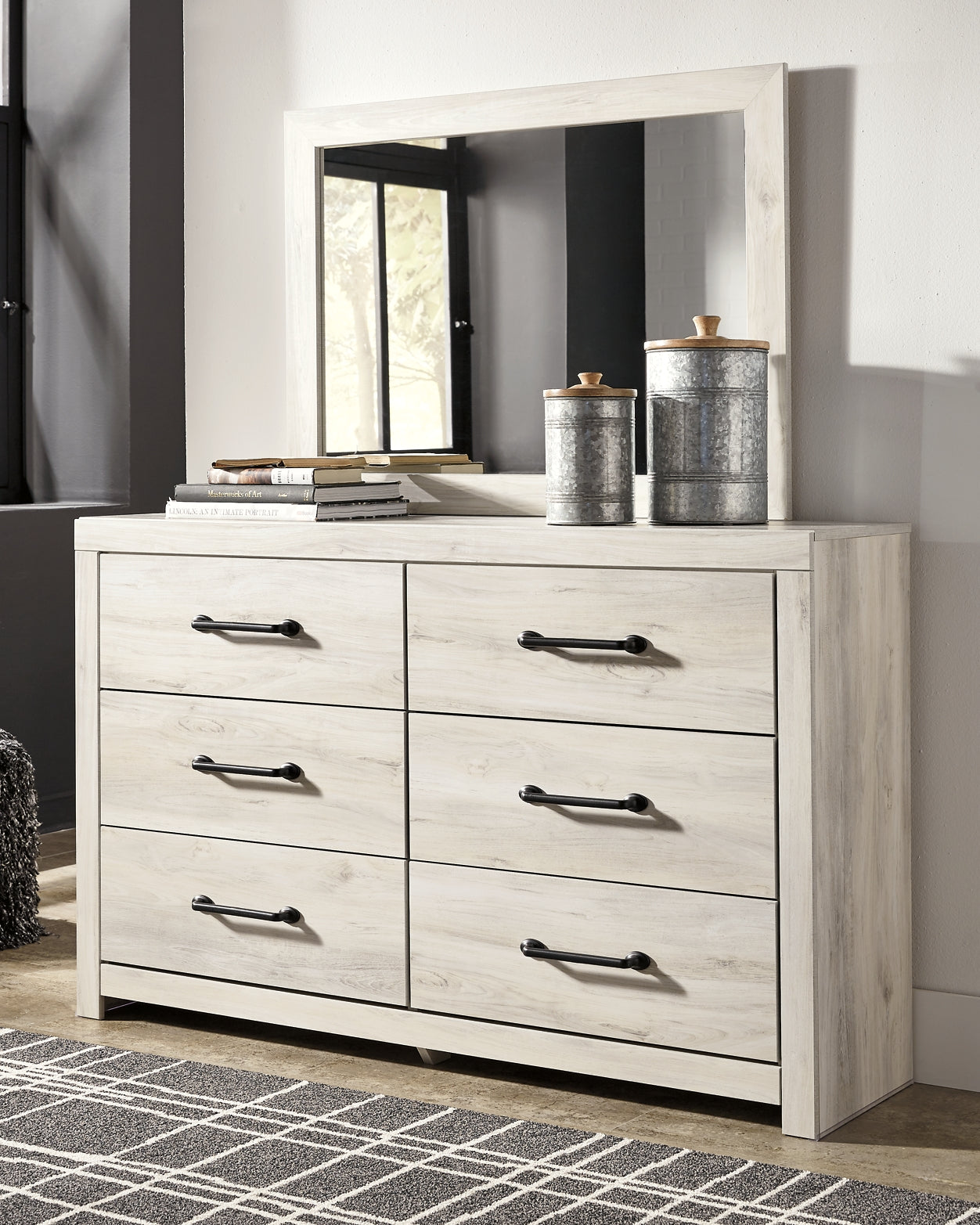 Cambeck Panel Headboard With Mirrored Dresser And Chest