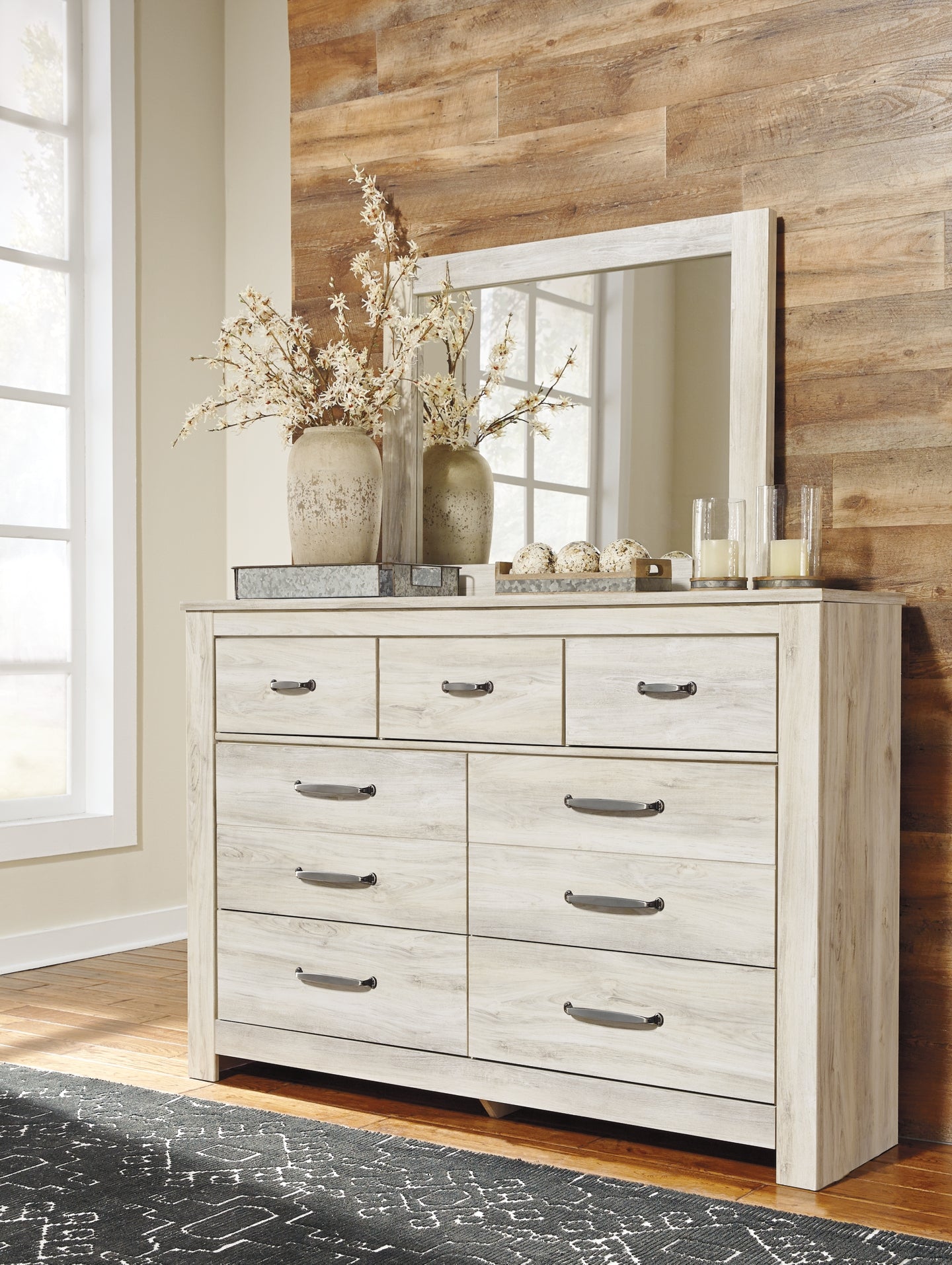 Bellaby Panel Bed With Mirrored Dresser And 2 Nightstands