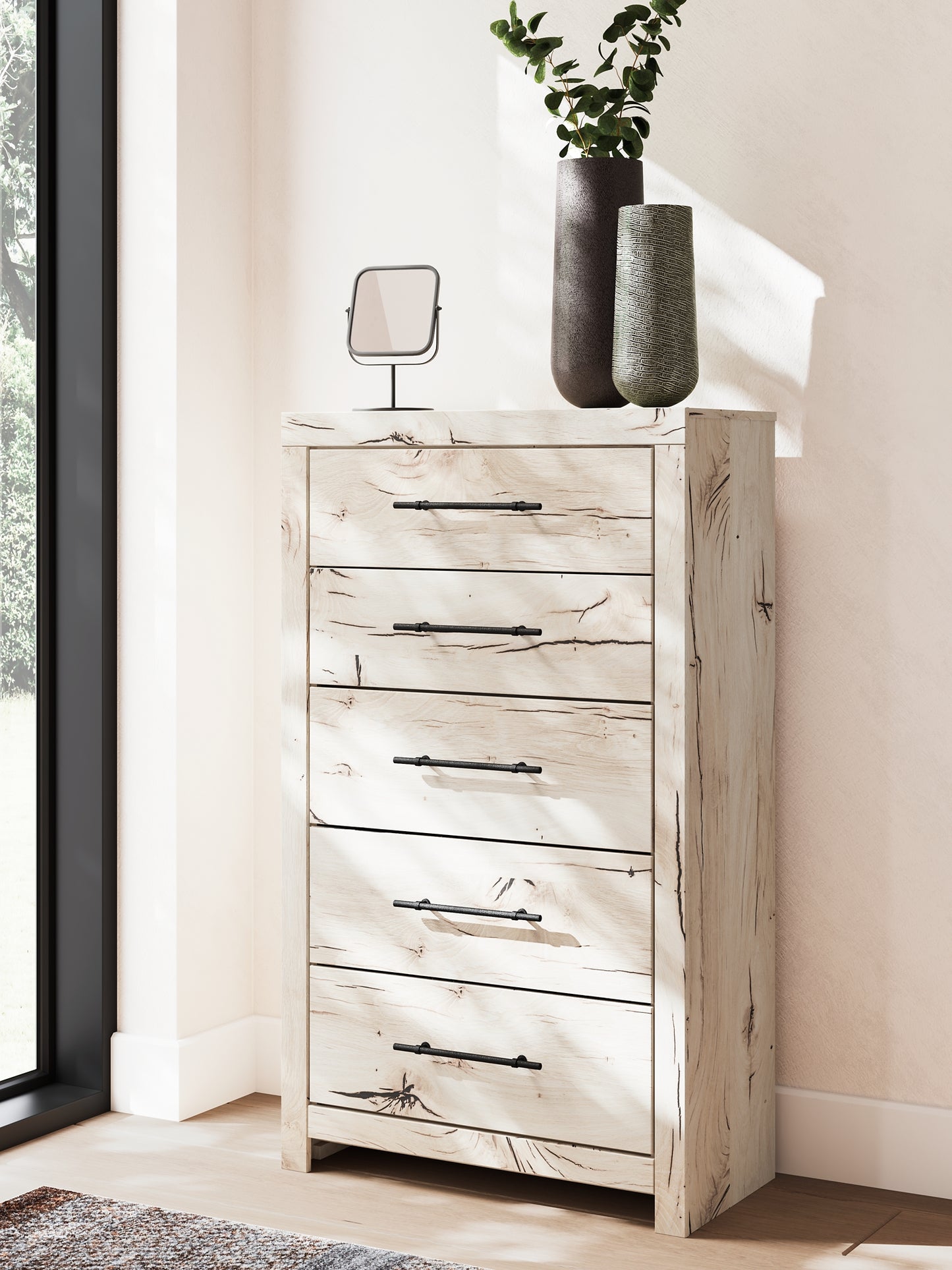 Full Panel Storage Bed with Mirrored Dresser, Chest and Nightstand