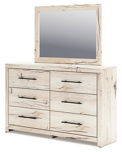 King Panel Headboard with Mirrored Dresser and Chest