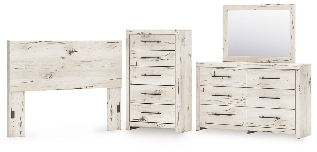 Queen Panel Headboard with Mirrored Dresser and Chest