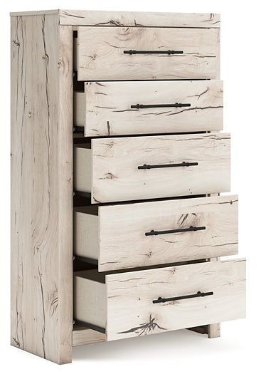 King Panel Headboard with Mirrored Dresser and Chest