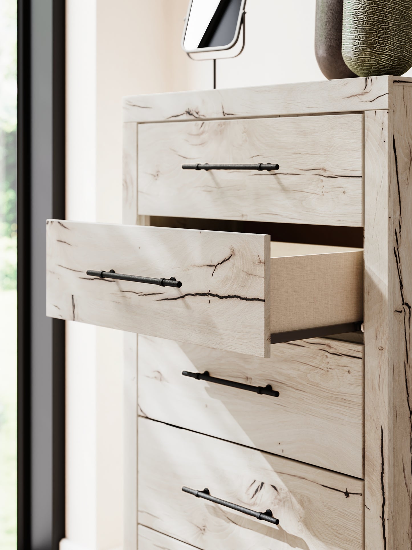 Full Panel Headboard with Mirrored Dresser and Chest