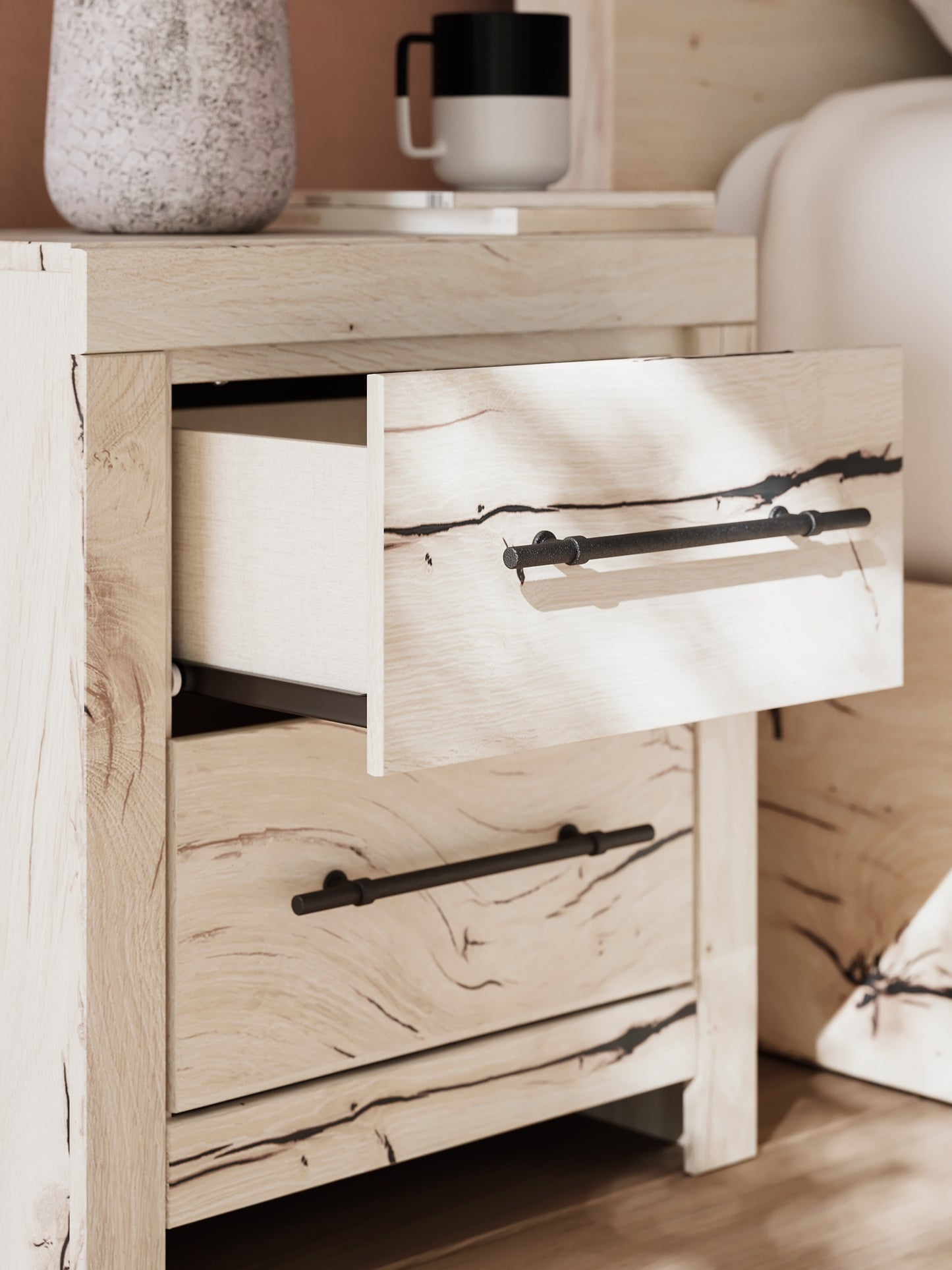 Full Panel Headboard with Mirrored Dresser and Nightstand