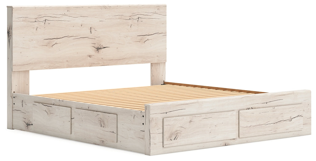 King Panel Storage Bed with Mirrored Dresser