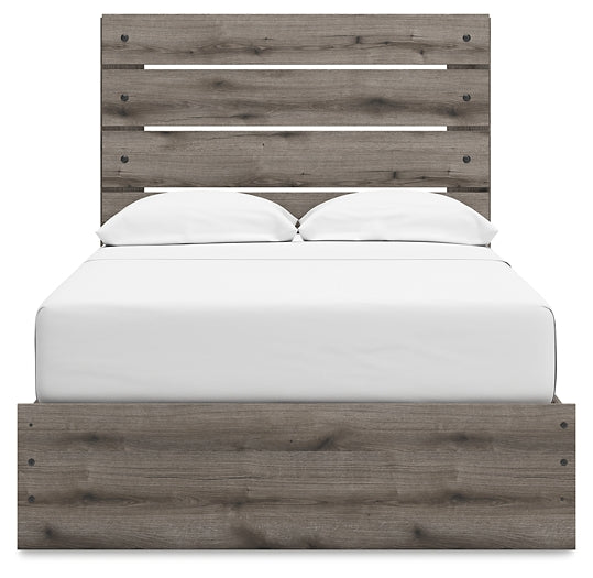 Graystorm Full Panel Bed with Storage with Mirrored Dresser and Nightstand