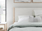 Queen Upholstered Panel Bed with Mirrored Dresser