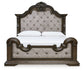 Maylee Queen Upholstered Bed with Mirrored Dresser and Nightstand