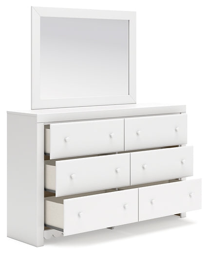 Mollviney Twin Panel Headboard with Mirrored Dresser and Nightstand