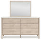 Cadmori Queen Upholstered Panel Bed with Mirrored Dresser, Chest and Nightstand