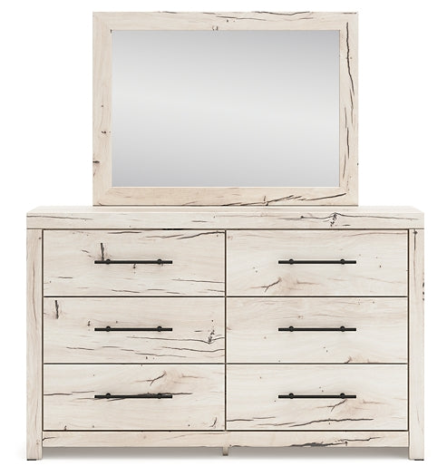 King Panel Headboard with Mirrored Dresser and Chest