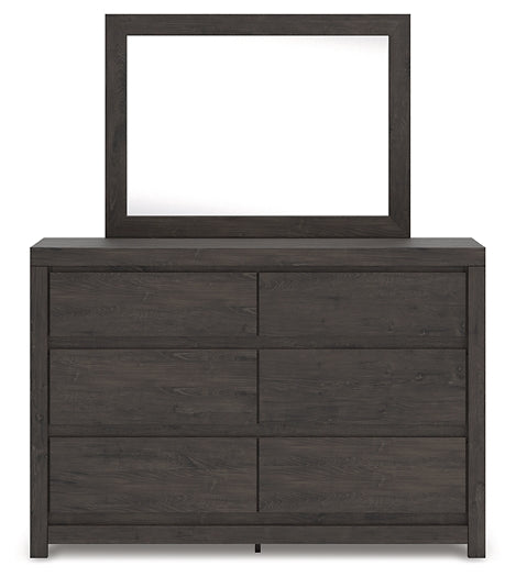 King Panel Bed with Mirrored Dresser, Chest and Nightstand