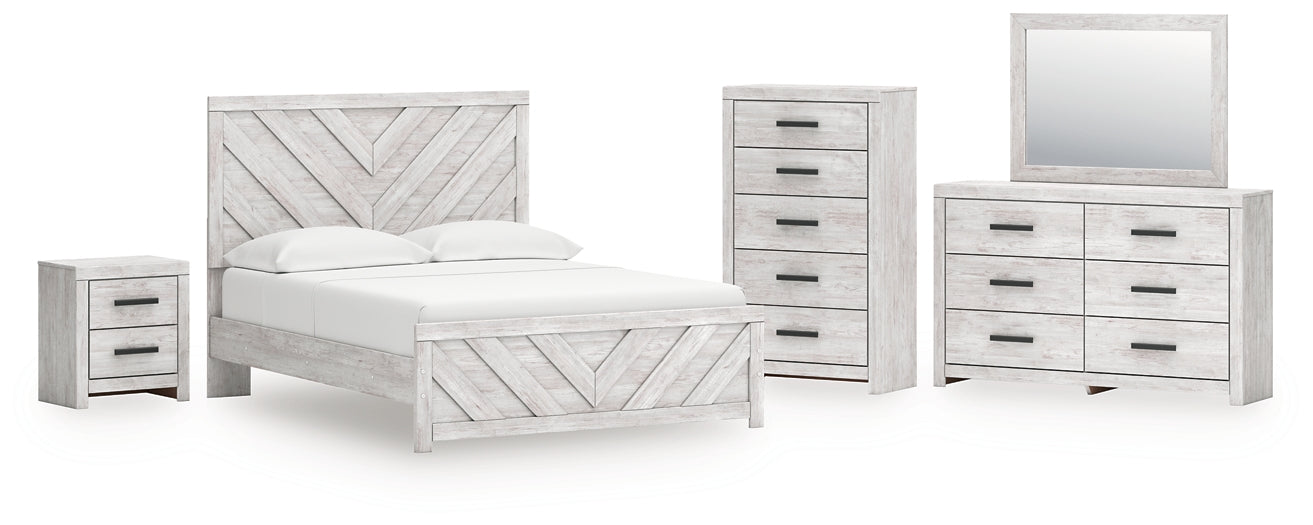 Cayboni Queen Panel Bed with Mirrored Dresser, Chest and Nightstand