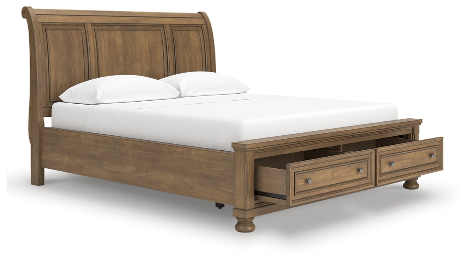 Feddinger California King Storage Sleigh Bed with Mirrored Dresser and Nightstand