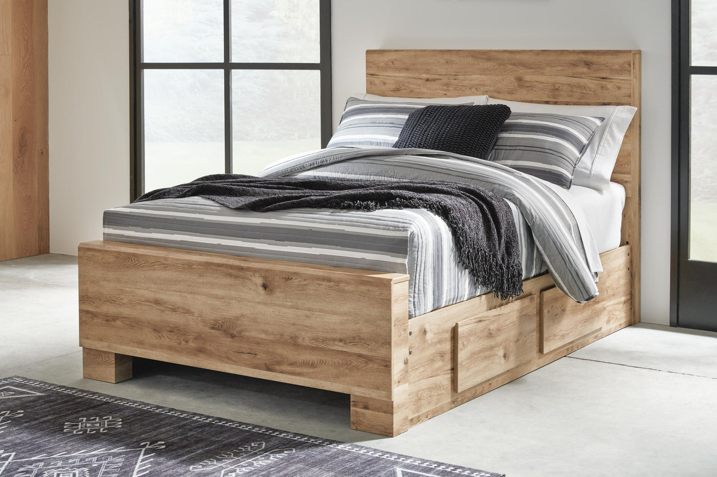 Hyanna Full Panel Bed with 2 Side Storage, Dresser, Mirror, Chest and Nightstand