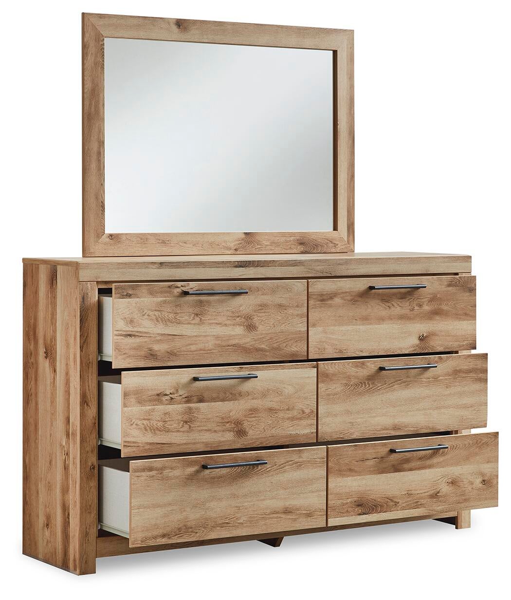 Hyanna King Panel Storage Bed with 1 Under Bed Storage Drawer, Dresser, Mirror and Nightstand