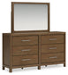 Cabalynn King Upholstered Bed with Mirrored Dresser