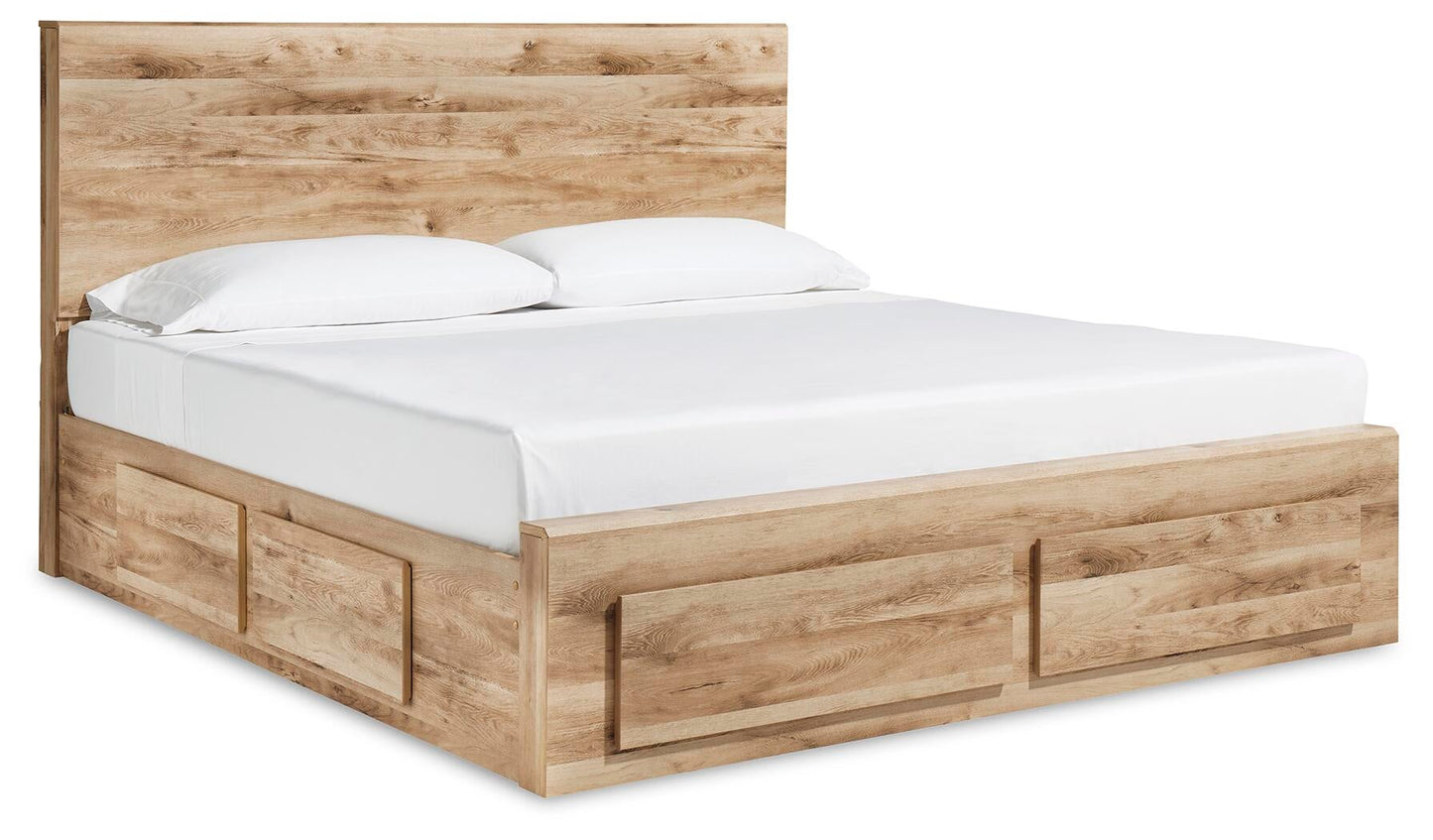 Hyanna King Panel Storage Bed with 1 Under Bed Storage Drawer, Dresser and Mirror