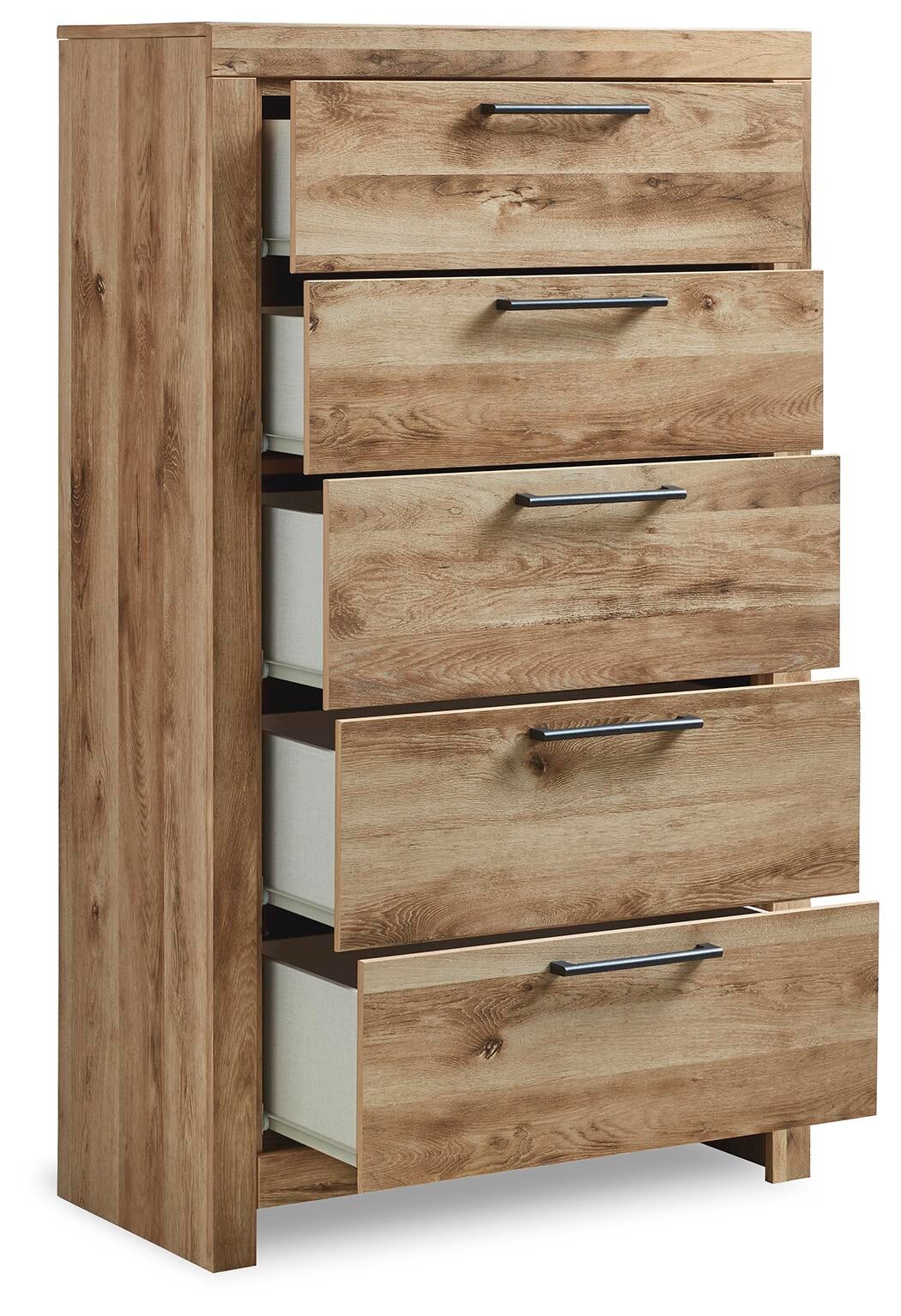 Hyanna Full Panel Bed with 1 Side Storage, Dresser, Mirror, Chest and Nightstand