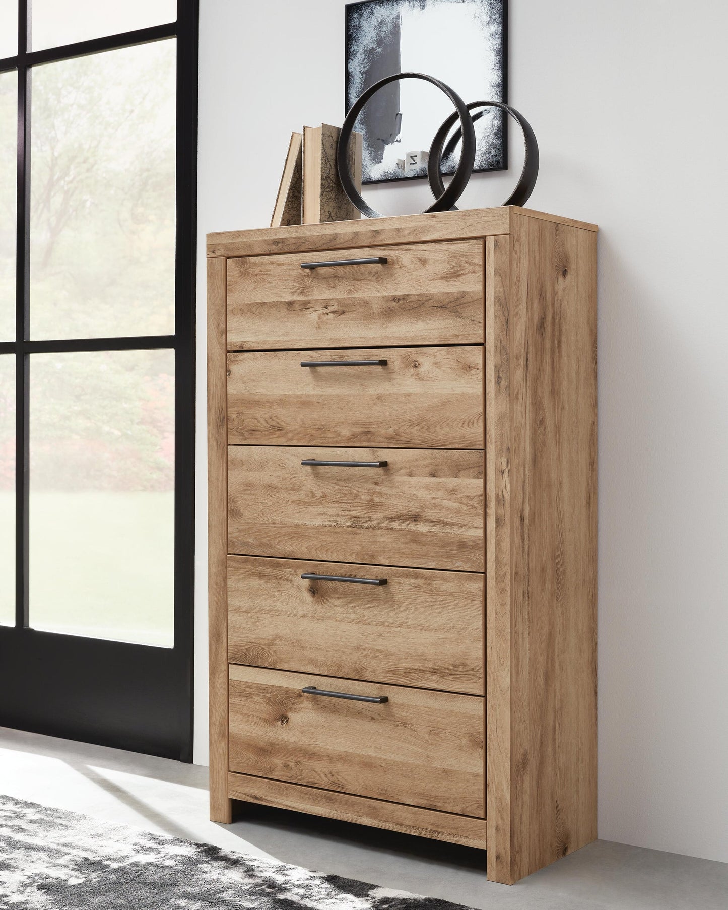 Hyanna Full Panel Bed with 1 Side Storage, Dresser, Mirror, Chest and Nightstand
