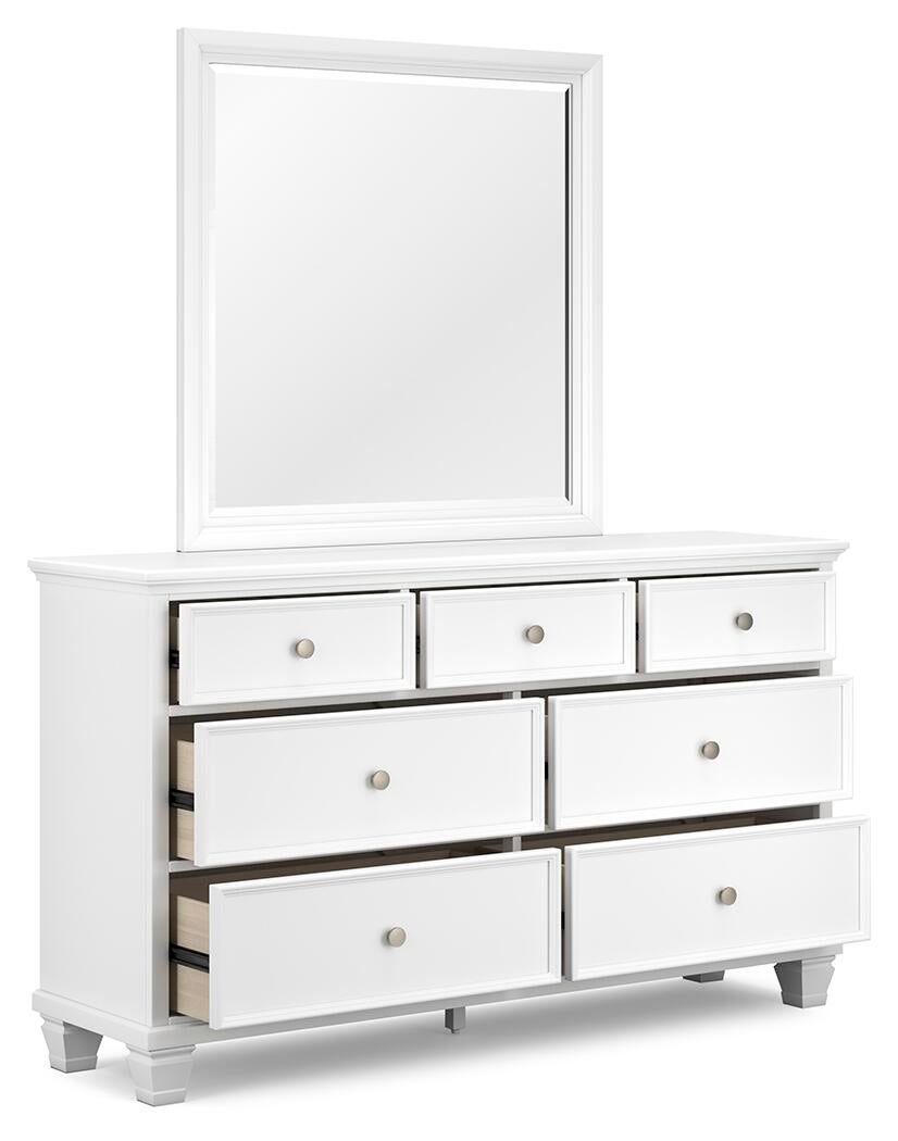 Fortman California King Panel Bed with Mirrored Dresser and Nightstand