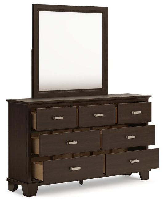 Covetown King Panel Bed with Mirrored Dresser