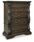 Maylee King Upholstered Bed, Dresser, Mirror, Chest and Nightstand