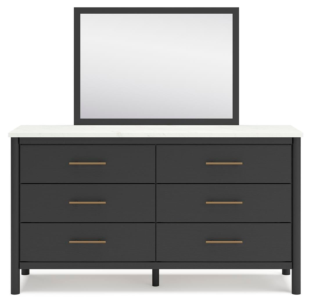 Cadmori Full Upholstered Panel Bed, Dresser and Mirror