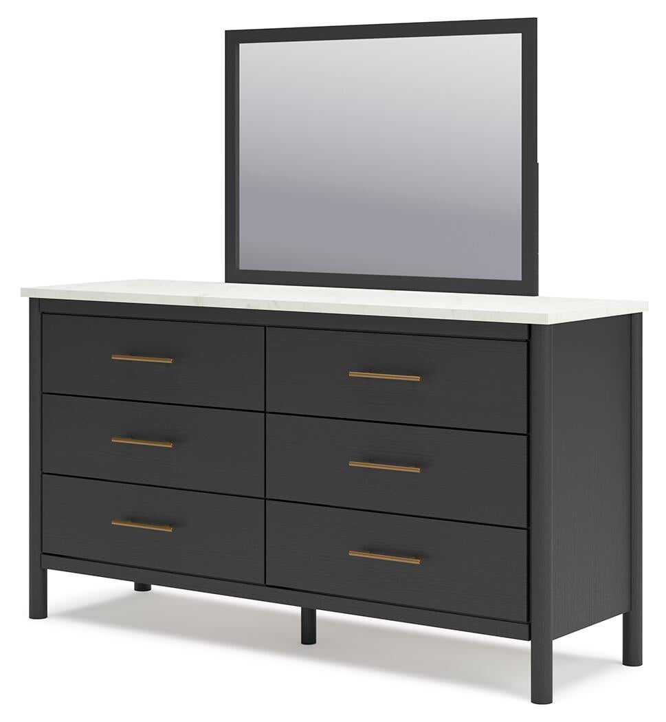 Cadmori King Upholstered Panel Bed, Dresser and Mirror