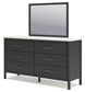 Cadmori King Upholstered Panel Bed, Dresser and Mirror