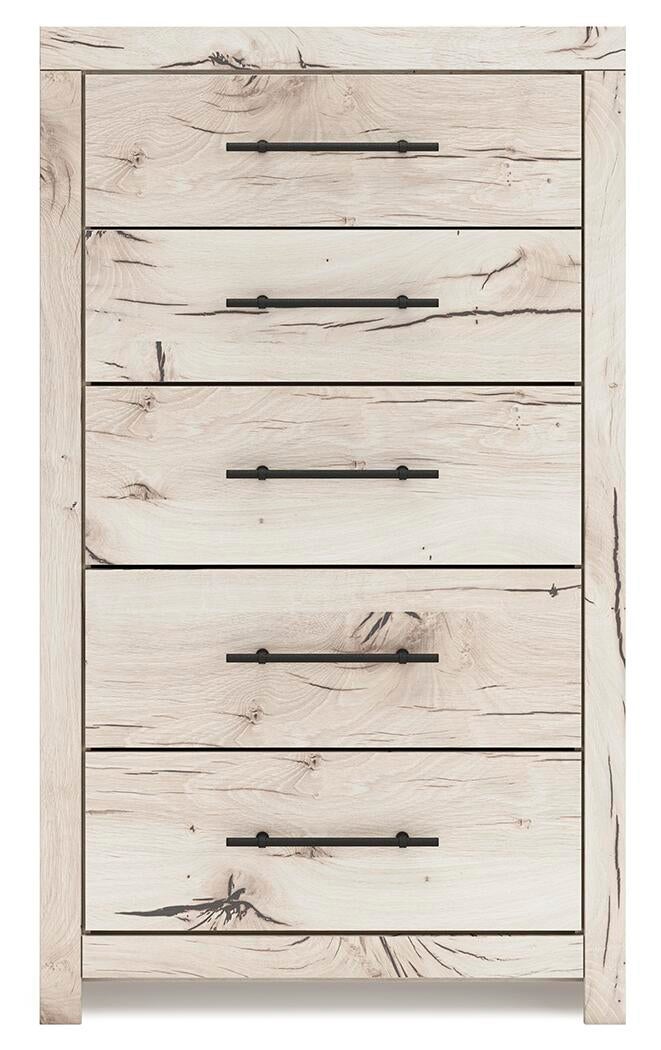 Lawroy King Panel Bed with Storage, Dresser, Mirror, Chest and Nightstand