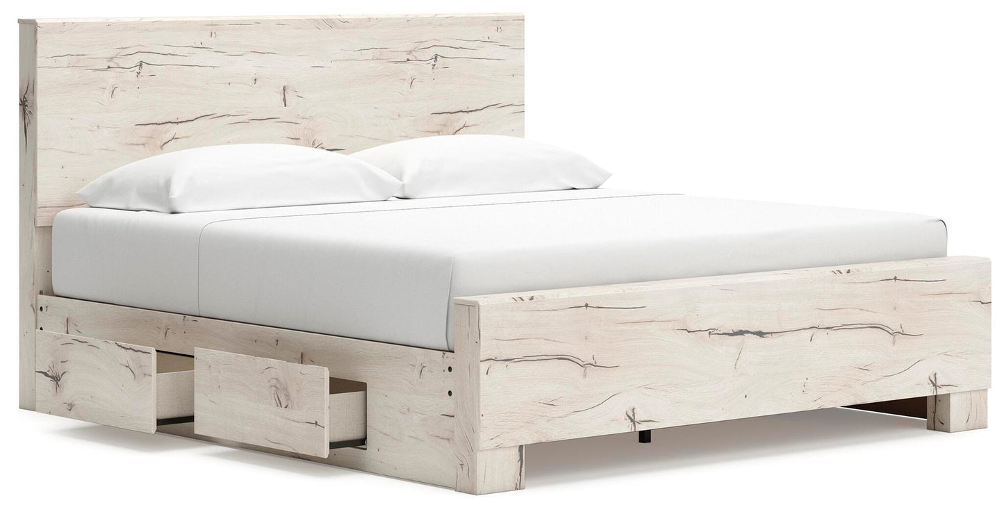 Lawroy King Panel Bed with Storage, Dresser and Mirror