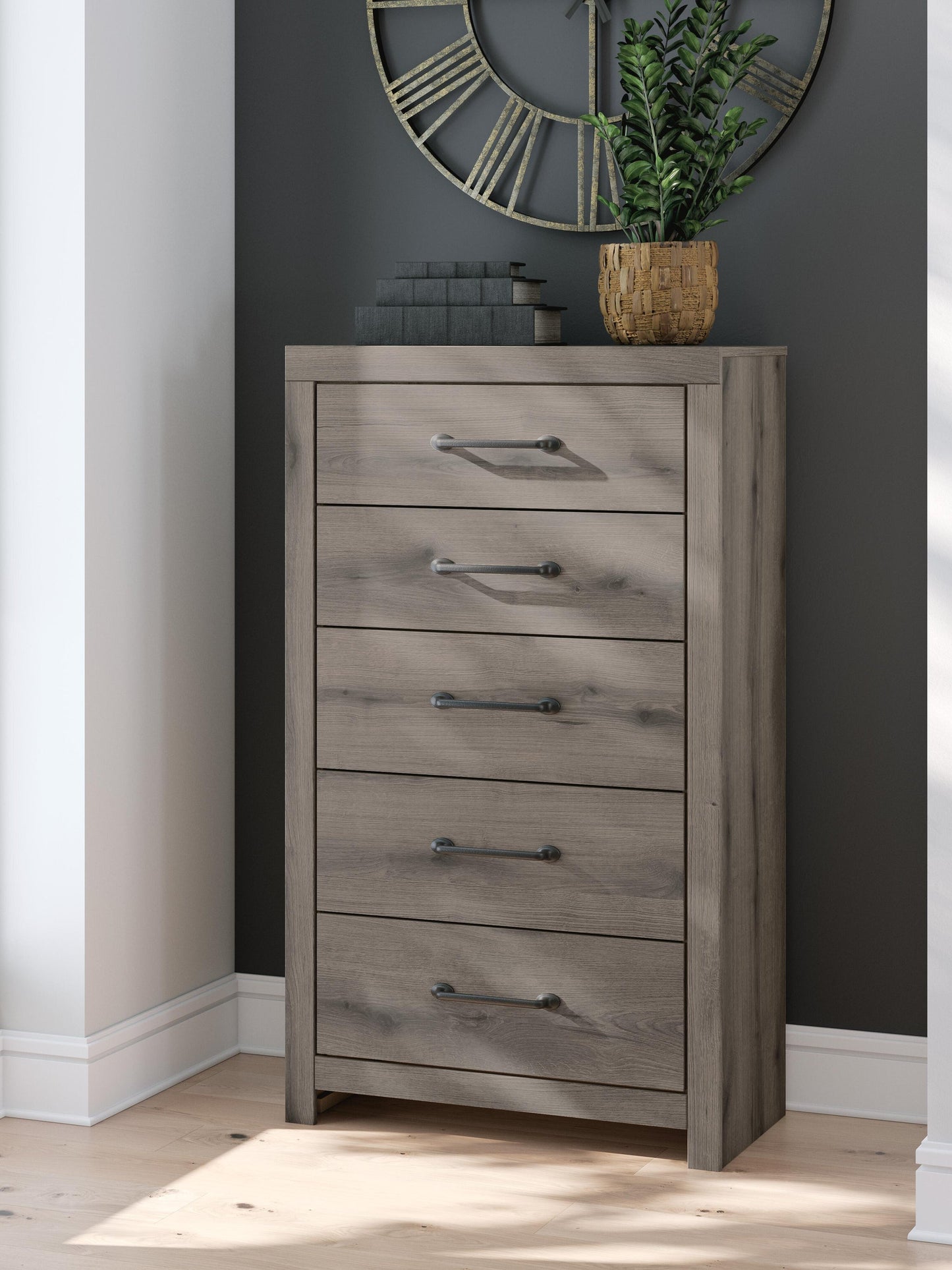 Graystorm Twin Panel Storage Bed, Dresser, Mirror, Chest and Nightstand