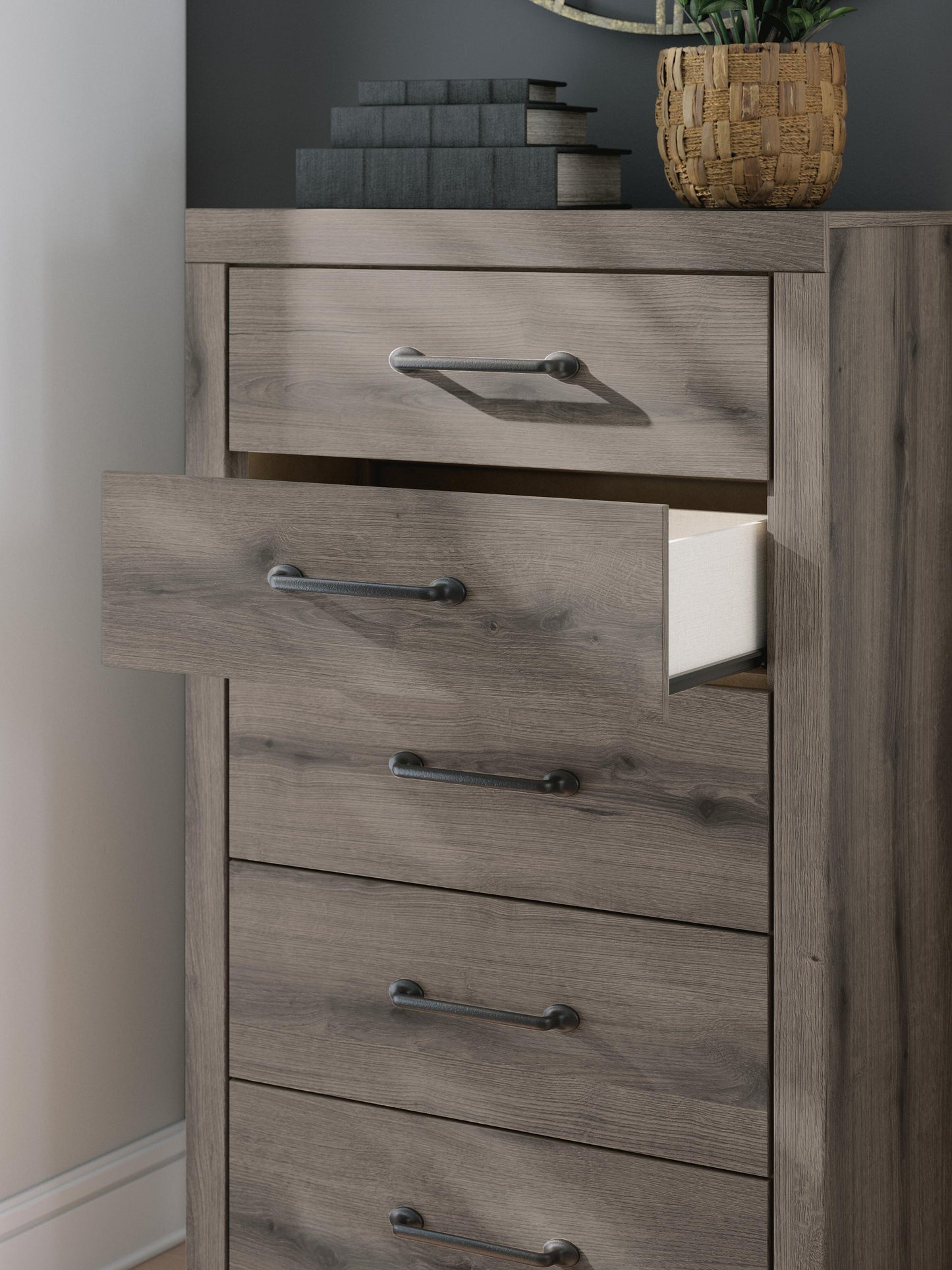 Graystorm Twin Panel Storage Bed, Dresser, Mirror, Chest and Nightstand