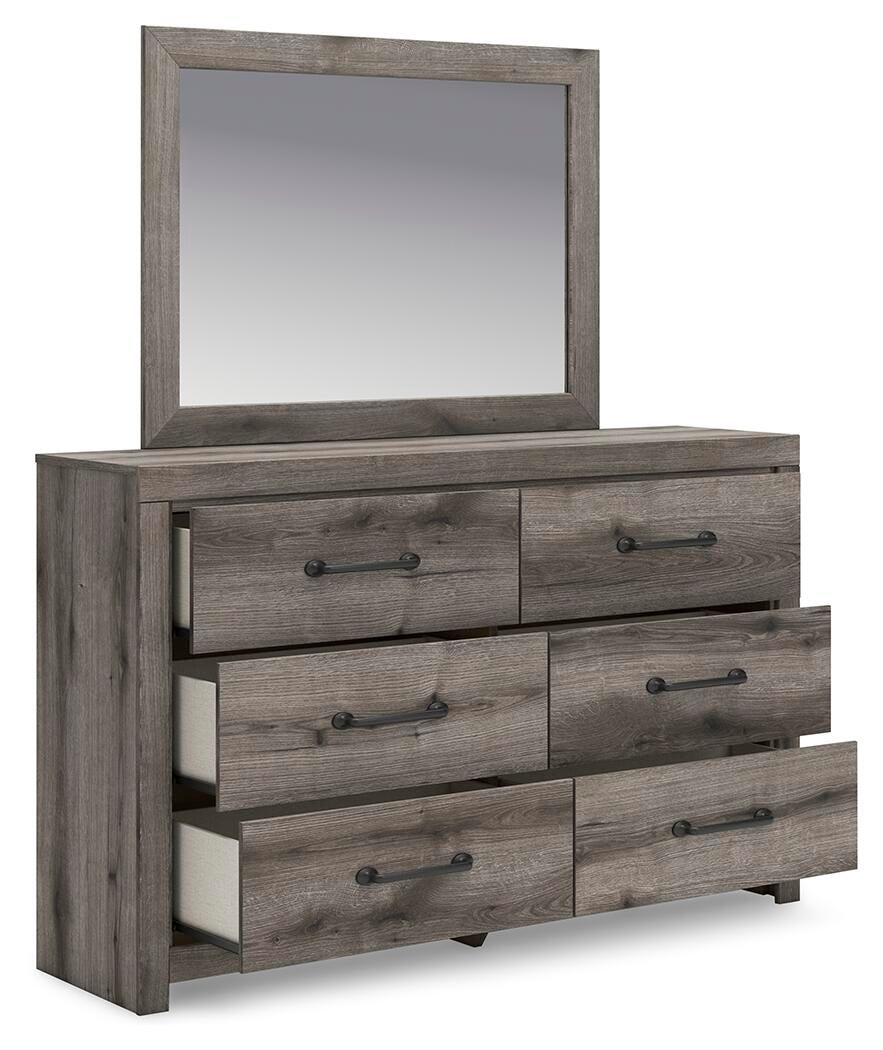 Graystorm Twin Panel Bed with Storage, Dresser and Mirror