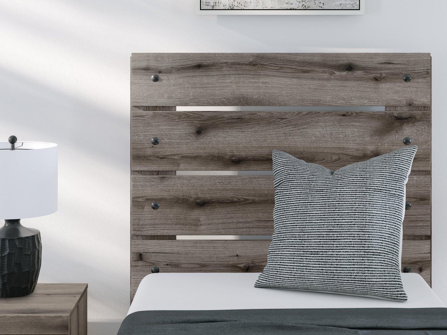 Graystorm Twin Panel Bed with Storage, Dresser and Mirror