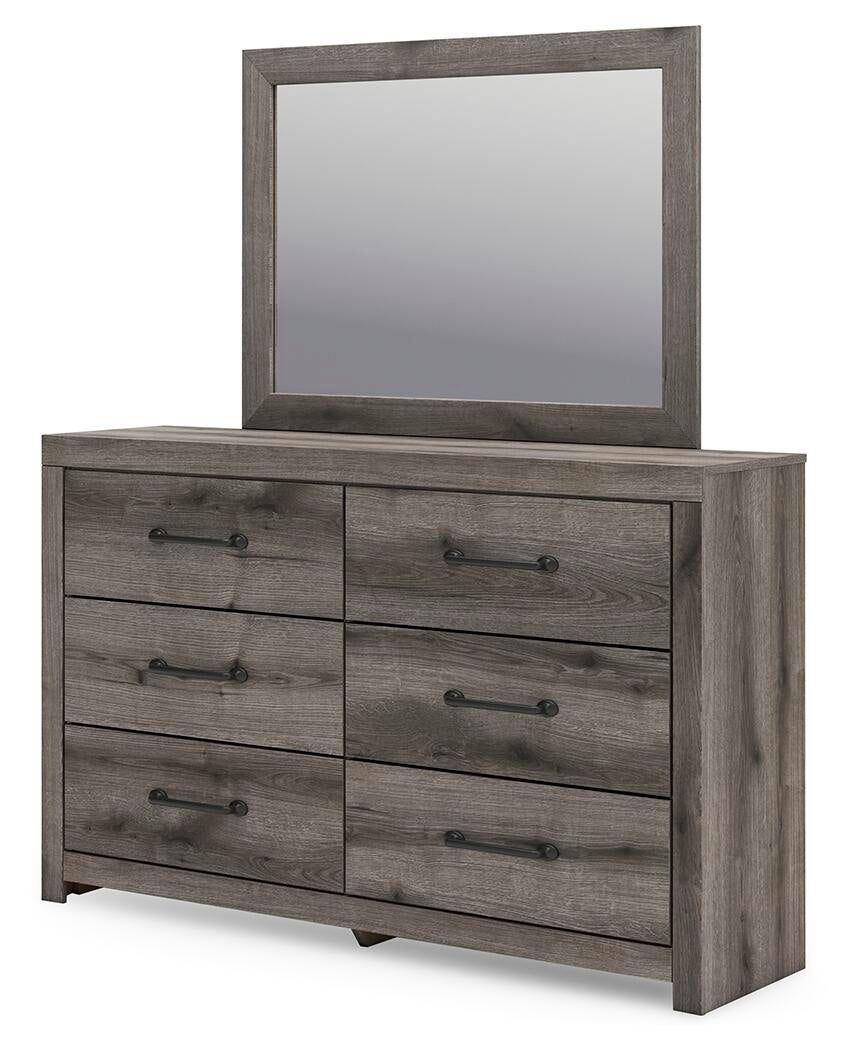 Graystorm Twin Panel Bed with Storage, Dresser, Mirror and Nightstand