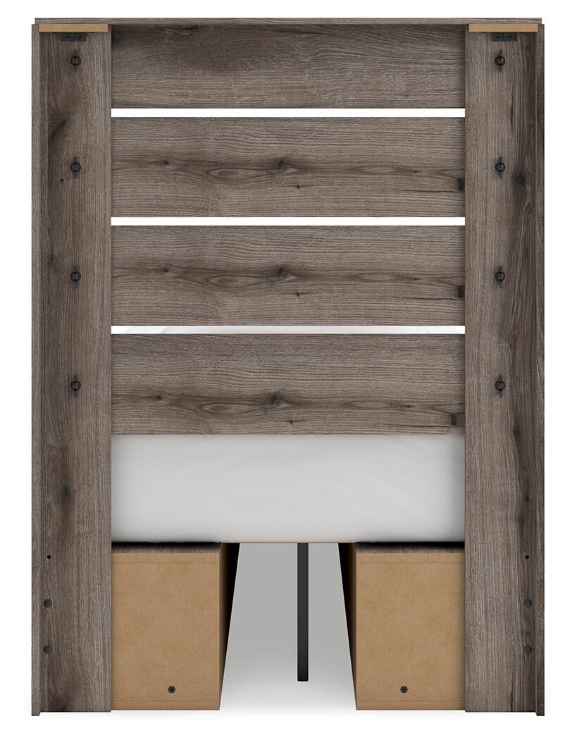 Graystorm Twin Panel Bed with Storage, Dresser, Mirror and Nightstand