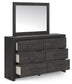 Delmorta Full Panel Bed with Storage, Dresser, Mirror and Nightstand