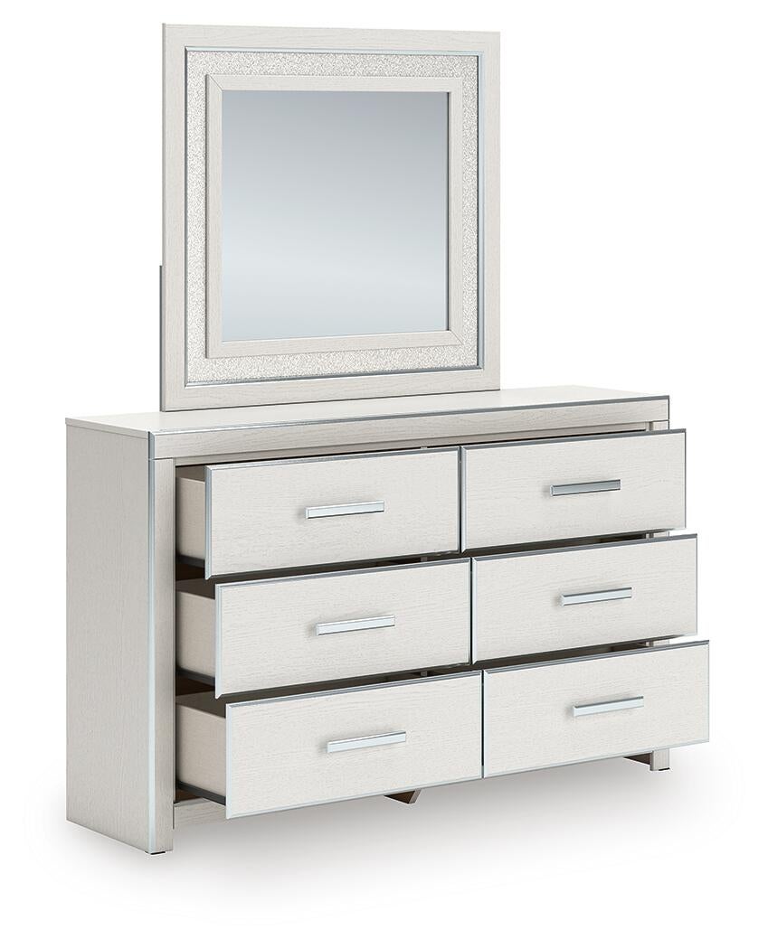 Birmonton Queen Upholstered Panel Platform Storage Bed, Dresser and Mirror