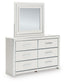 Birmonton Queen Upholstered Panel Platform Bed, Dresser and Mirror