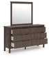 Cadmori King Upholstered Panel Bed, Dresser, Mirror and Nightstand