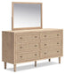 Cielden King Upholstered Bed with Roll Slats, Dresser and Mirror
