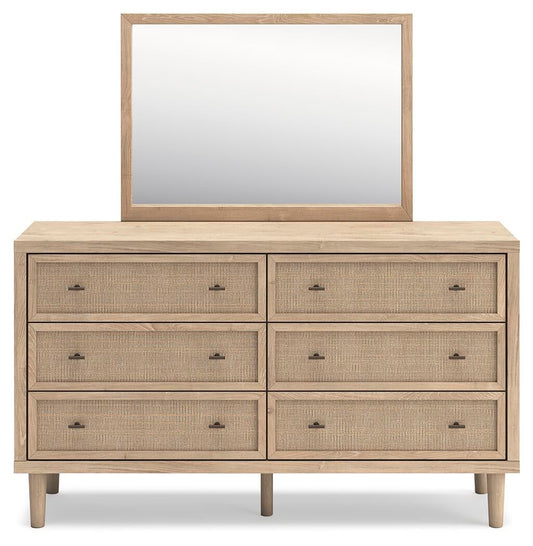Cielden Full Upholstered Bed with Roll Slats, Dresser, Mirror and Nightstand