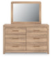 Kinlanni King Upholstered Panel Bed, Dresser, Mirror and Nightstand