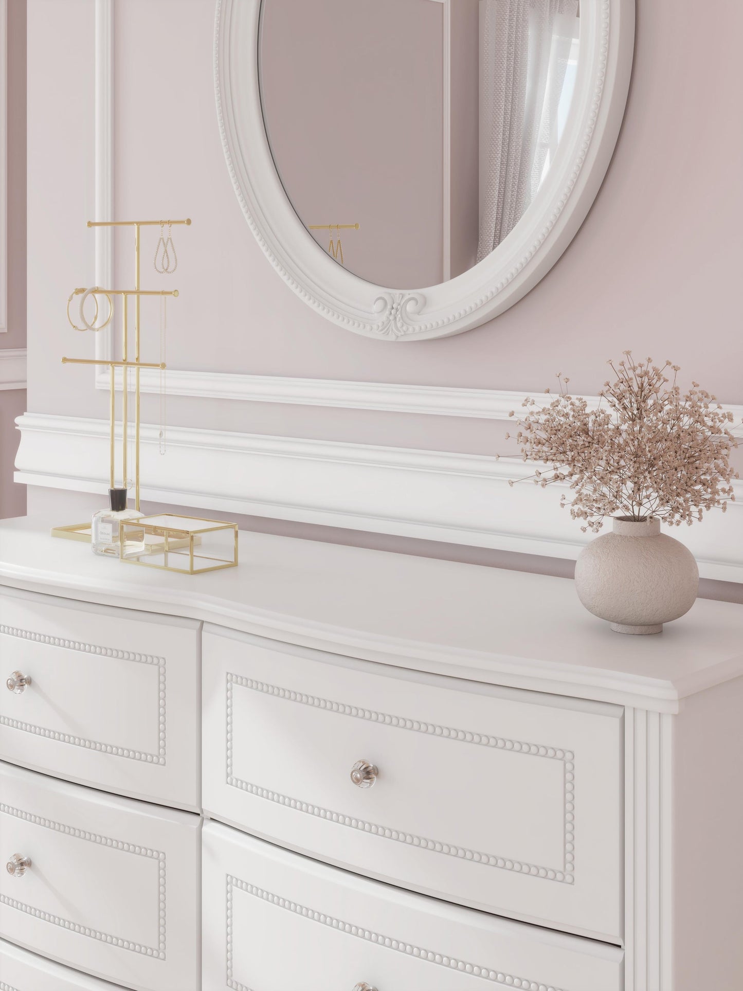 Kozlani Twin Upholstered Panel Storage Bed, Dresser and Mirror