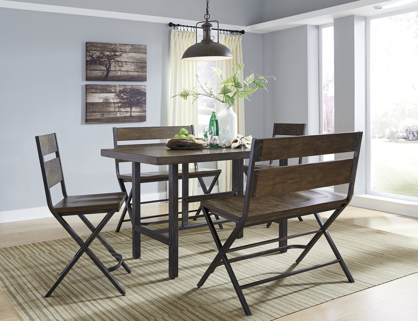 Kavara Counter Height Dining Table and 2 Barstools and 2 Benches