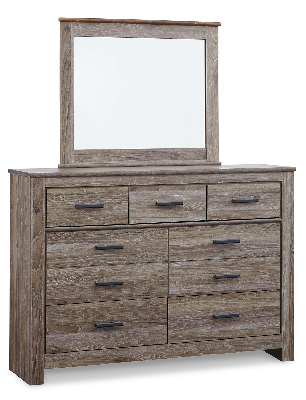 Zelen Full Panel Bed with Mirrored Dresser, Chest and Nightstand