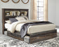 Drystan Queen Bookcase Bed with 4 Storage Drawers with Mirrored Dresser, Chest and Nightstand