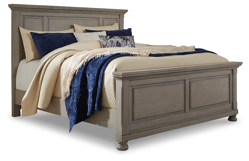 Lettner California King Panel Bed with Mirrored Dresser and 2 Nightstands